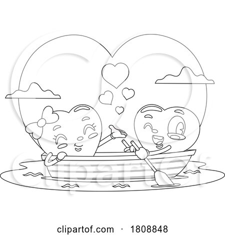Cartoon Black and White Valentines Day Heart Mascot Couple on a Boat Date by Hit Toon