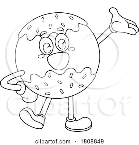 Cartoon Black and White Donut Food Mascot Character Presenting by Hit Toon