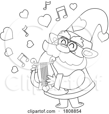 Cartoon Black and White Valentines Day Gnome Playing a Lyre by Hit Toon