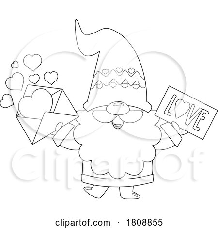 Cartoon Black and White Gnome with a Love Letter or Valentine by Hit Toon