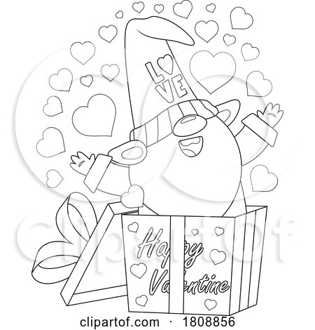 Cartoon Black and White Valentines Day Surprise Jumping out of a Gift Box by Hit Toon