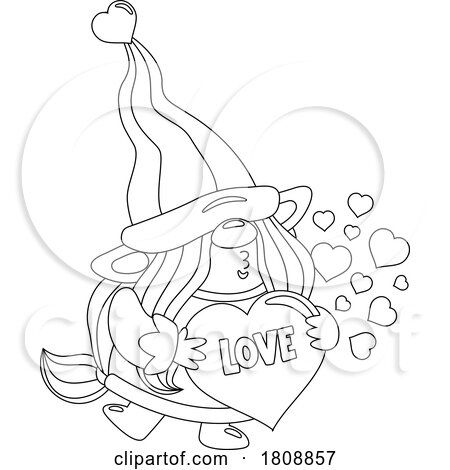 Cartoon Black and White Valentines Day Gnome with a Love Heart by Hit Toon