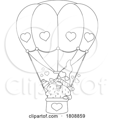Cartoon Black and White Valentines Day Gnome in a Hot Air Balloon by Hit Toon