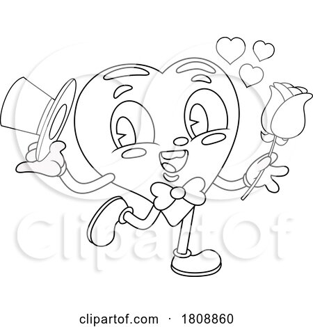 Cartoon Black and White Valentines Day Heart Mascot Being Romantic by Hit Toon
