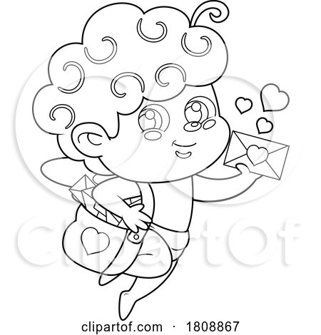 Cartoon Black and White Day Cupid with Valentines and Love Letters by Hit Toon
