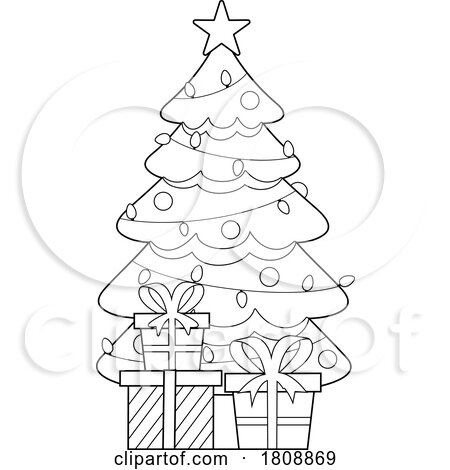 Cartoon Black and White Christmas Tree with Gifts by Hit Toon