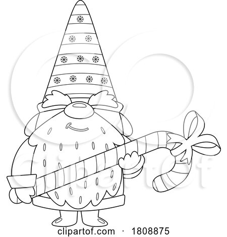 Cartoon Black and White Christmas Gnome Carrying a Candy Cane by Hit Toon