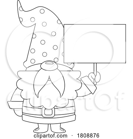 Cartoon Black and White Christmas Santa Gnome Holding a Sign by Hit Toon