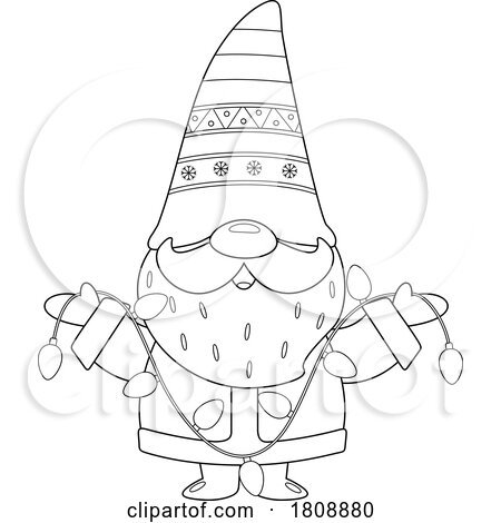 Cartoon Black and White Christmas Santa Gnome with Lights by Hit Toon