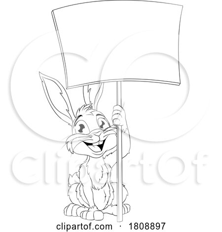 Easter Bunny Rabbit Holding a Sign Cartoon by AtStockIllustration