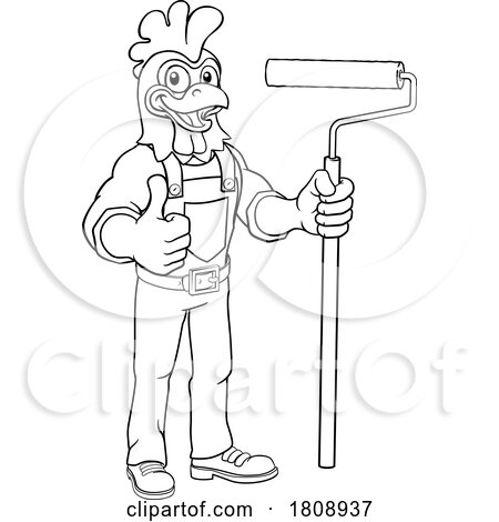 Rooster Painter Decorator Paint Roller Mascot by AtStockIllustration