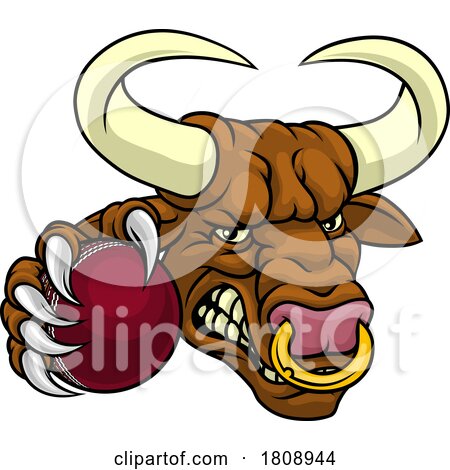 Bull Minotaur Longhorn Cow Cricket Mascot Cartoon by AtStockIllustration