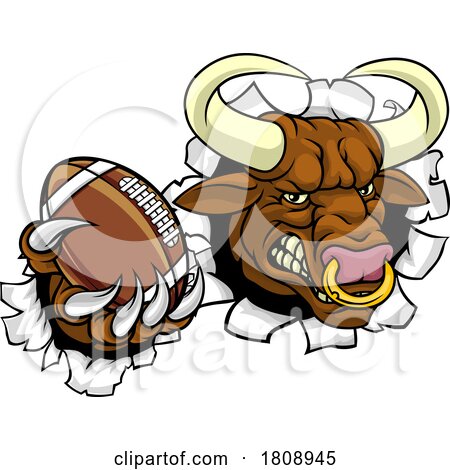 Bull Minotaur Longhorn Cow Football Mascot Cartoon by AtStockIllustration