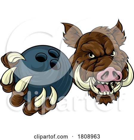 Boar Wild Hog Razorback Warthog Pig Bowling Mascot by AtStockIllustration