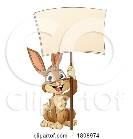 Easter Bunny Rabbit Holding a Sign Cartoon by AtStockIllustration