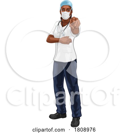 Black Woman Medical Doctor Nurse Pointing by AtStockIllustration