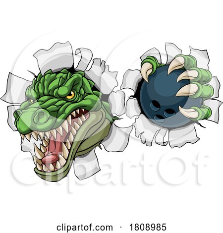 Crocodile Dinosaur Alligator Bowling Sports Mascot by AtStockIllustration