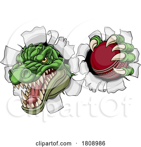 Crocodile Dinosaur Alligator Cricket Sports Mascot by AtStockIllustration