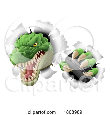 Crocodile Dinosaur Alligator Hockey Sports Mascot by AtStockIllustration