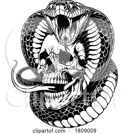 Black and White Cobra Snake with a Human Skull by dero
