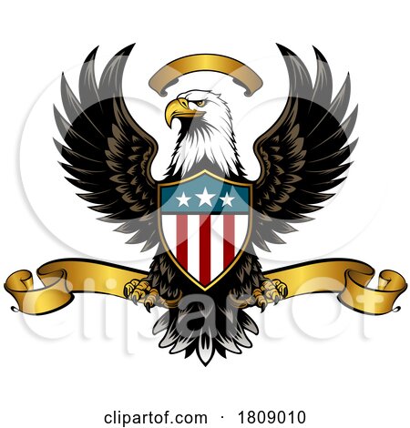 Bald Eagle with an American Shield and Gold Banners by dero