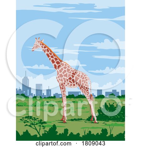 Giraffe in Nairobi National Park Kenya East Africa Art Deco WPA Poster Art by patrimonio