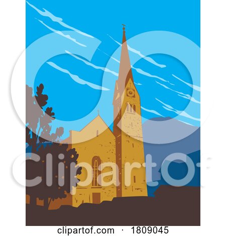 Hallstatt Lutheran Church in the District of Gmunden Austria WPA Poster Art by patrimonio