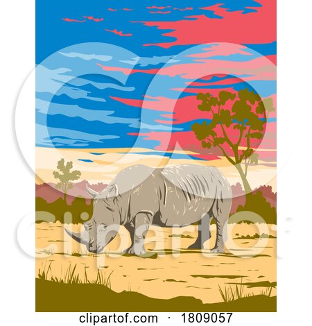 White Rhinoceros in Kruger National Park South Africa Art Deco WPA Poster Art by patrimonio
