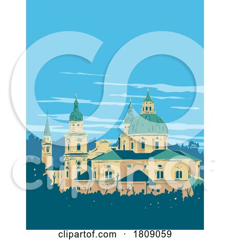 Cathedral of Saints Rupert and Vergilius in Salzburg Austria WPA Poster Art by patrimonio