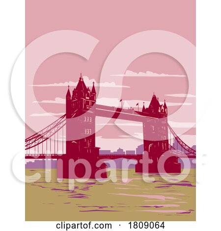 Tower Bridge on the River Thames in London England UK WPA Poster Art by patrimonio