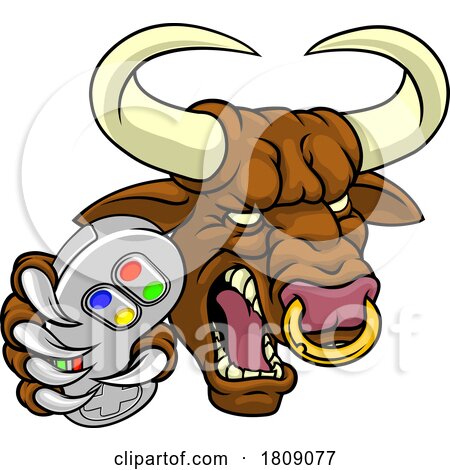 Bull Minotaur Longhorn Cow Gamer Mascot Cartoon by AtStockIllustration