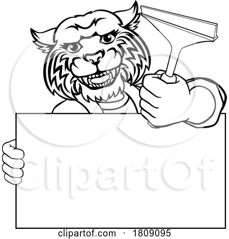 Window Cleaner Wildcat Car Wash Cleaning Mascot by AtStockIllustration