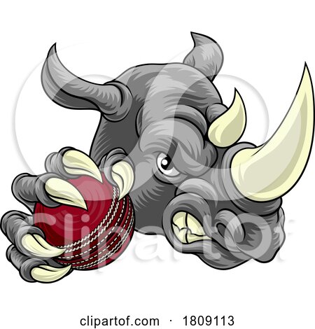 Rhino Rhinoceros Cricket Cartoon Sports Mascot by AtStockIllustration