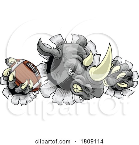 Rhino Rhinoceros Football Cartoon Sports Mascot by AtStockIllustration
