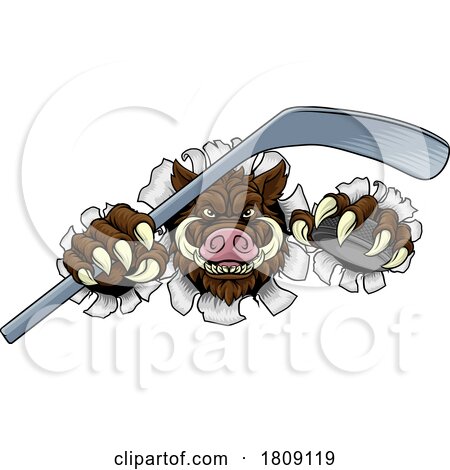 Boar Wild Hog Razorback Warthog Pig Hockey Mascot by AtStockIllustration