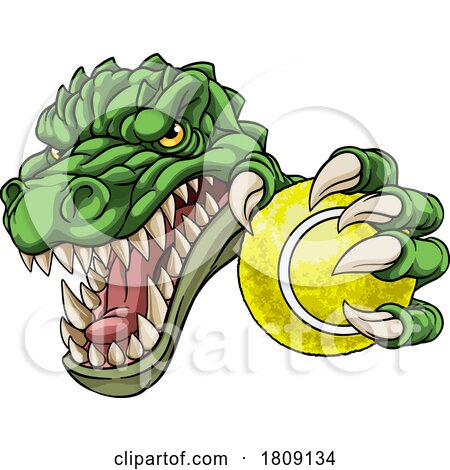 Crocodile Dinosaur Alligator Tennis Sports Mascot by AtStockIllustration