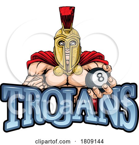 Spartan Trojan Pool Ball Billiards Mascot Cartoon by AtStockIllustration