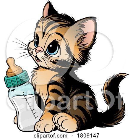 Cartoon Cute Baby Tabby Kitten with a Bottle by dero