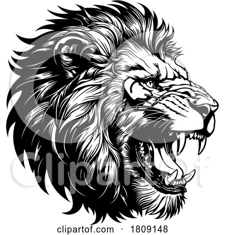 Black and White Roaring Lion Mascot Head by dero