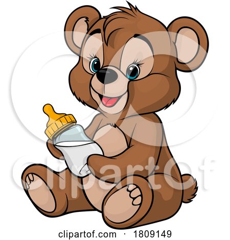 Cartoon Cute Baby Bear Cub with a Bottle by dero