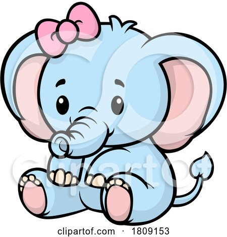 Cartoon Cute Baby Elephant with a Bow by dero