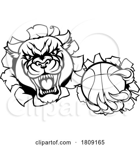 Panther Cougar Jaguar Cat Basketball Ball Mascot by AtStockIllustration