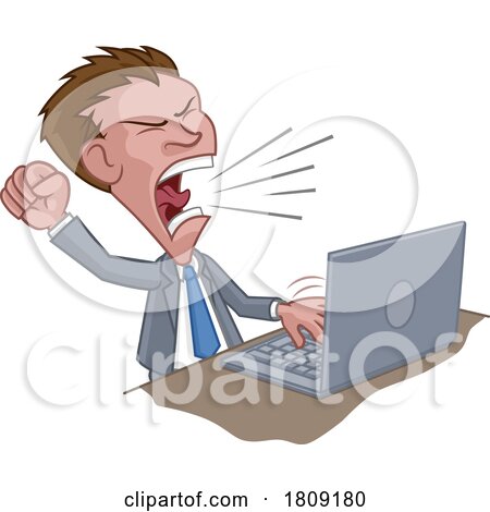 Angry Business Man Boss Shouting at Laptop Cartoon by AtStockIllustration