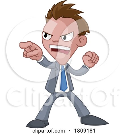 Cartoon Business Man in Suit Pointing Mascot by AtStockIllustration