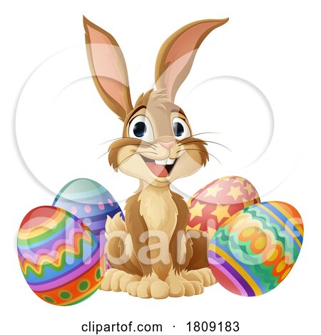 Easter Bunny and Chocolate Eggs Rabbit Cartoon by AtStockIllustration