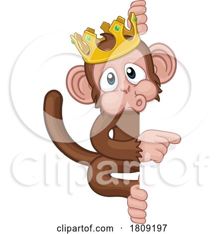 Monkey King Crown Cartoon Animal Pointing at Sign by AtStockIllustration