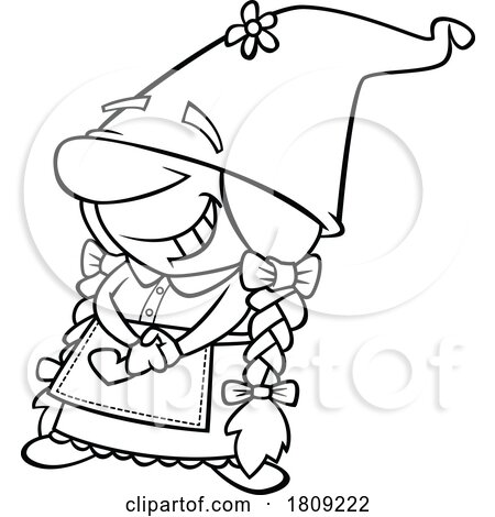 Clipart Black and White Cartoon of a Happy Lady Gnome by toonaday