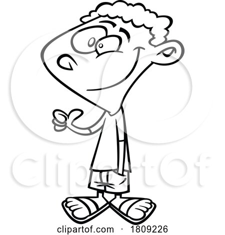 Clipart Black and White Cartoon of a Happy Boy Giving a Thumb up by toonaday