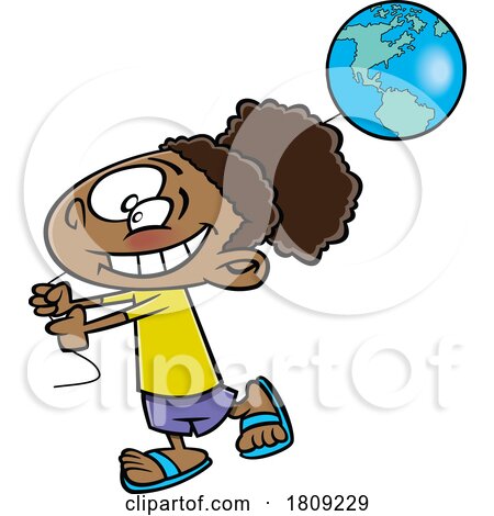Clipart Cartoon of a Girl with an Earth Day Balloon by toonaday