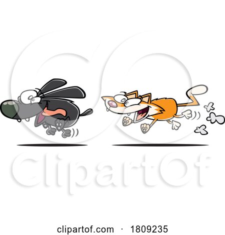 Clipart Cartoon of a Cat and Dog Playing Pet Tag by toonaday